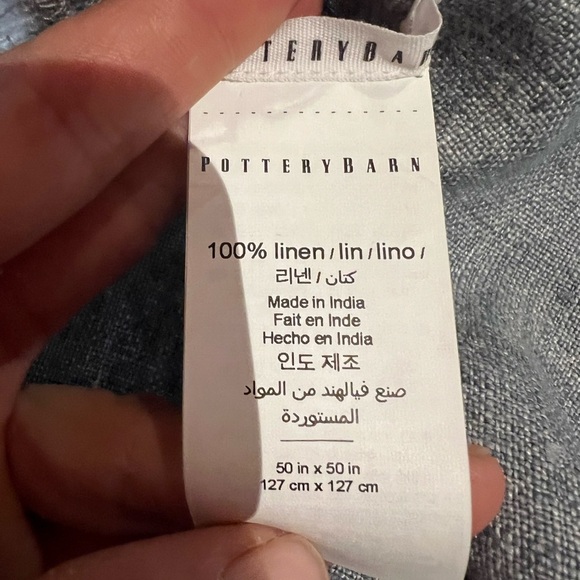 Pottery Barn table throw 50” x 50”
Blue/Gray linen with frayed edging - Picture 3 of 5